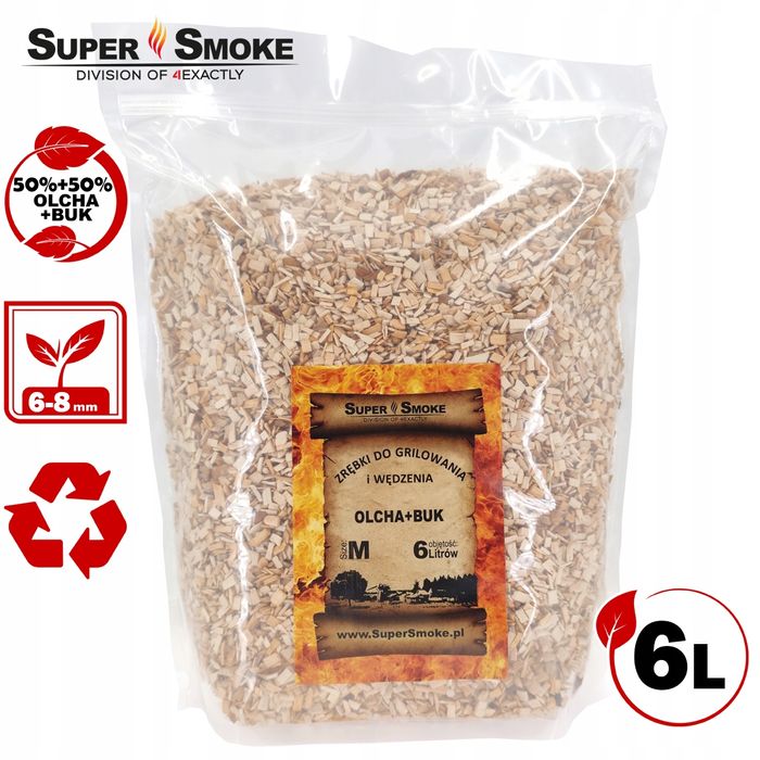 Zrębki Wędzarnicze Super Smoke OLCHA+BUK KL-08 (6-8mm) M 6L Doypack