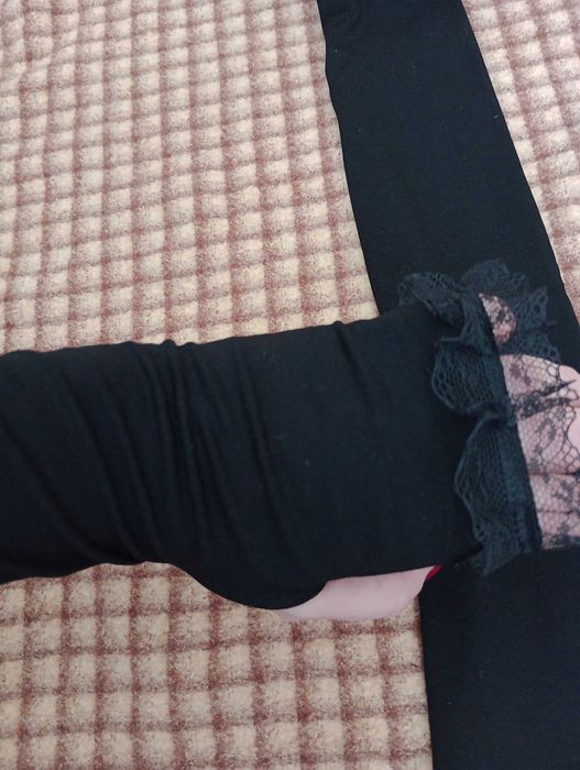 Nowe  bawełniane długie czarne mitenki, ocieplacze na ręce z koronka