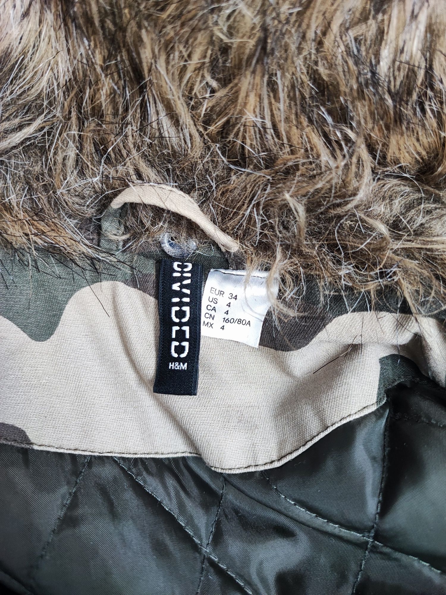 Kurtka moro parka zimowa futro damska H&M rozm XS 34