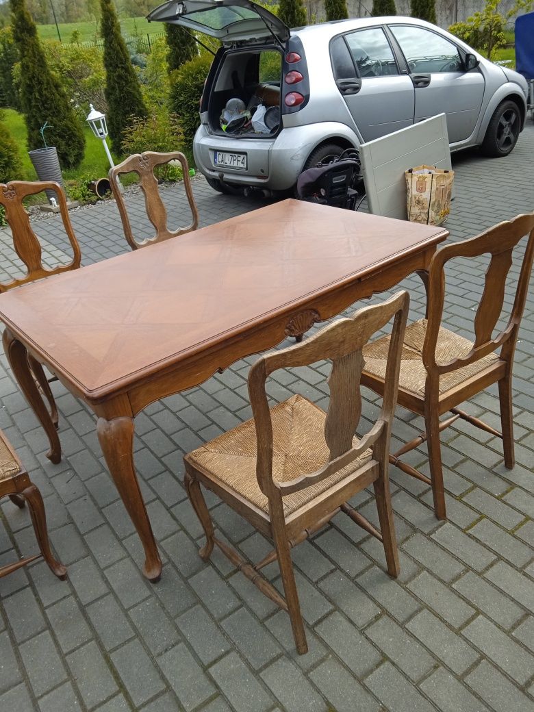 Stół rozkładany +5 krzeseł antyk