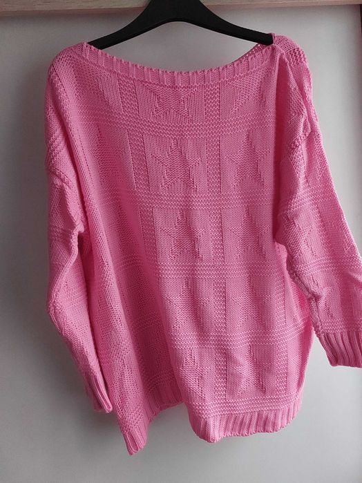 Różowy neonowy sweter oversize xl