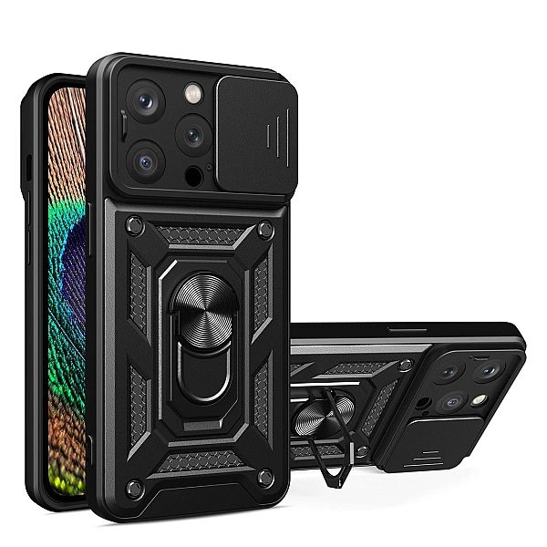 Pancerne etui z podstawką i osłoną aparatu do iPhone 15 Pro Max Hybrid
