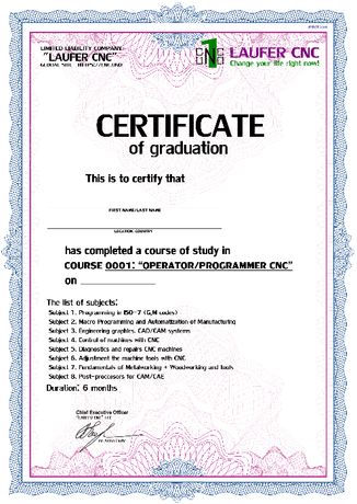 Сертифікат Оператор/Програміст CNC (ЧПУ) для імміграції в ЄС до 1 міc.