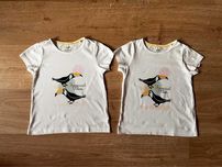 98/104, białe t-shirty z tukanem, bliźniaczki - nowe