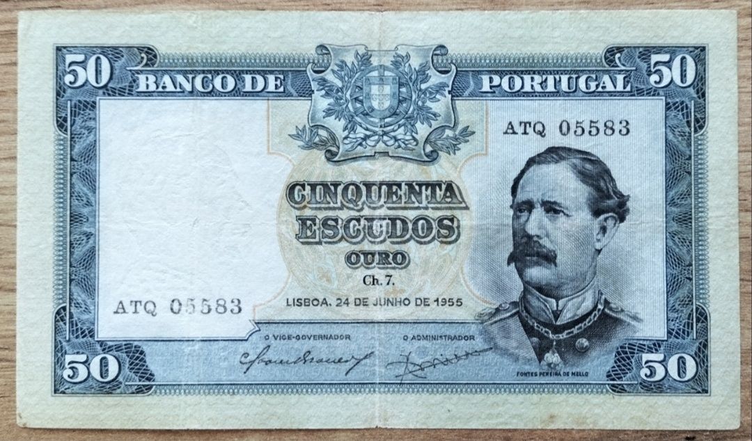 Nota 50$ 1955 Fontes Pereira Melo Excelente Estado