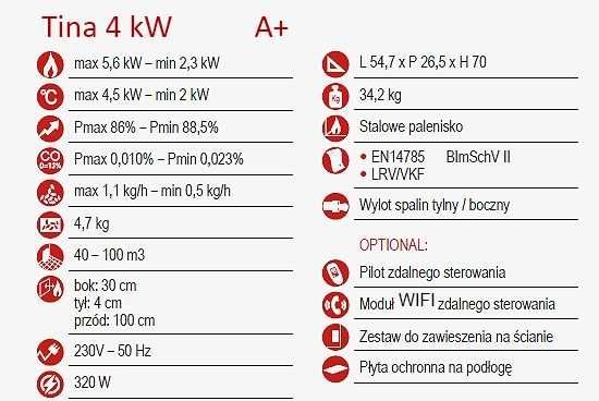 Piec wolnostojący na pellet Matilde Evacalor 4,5 kW