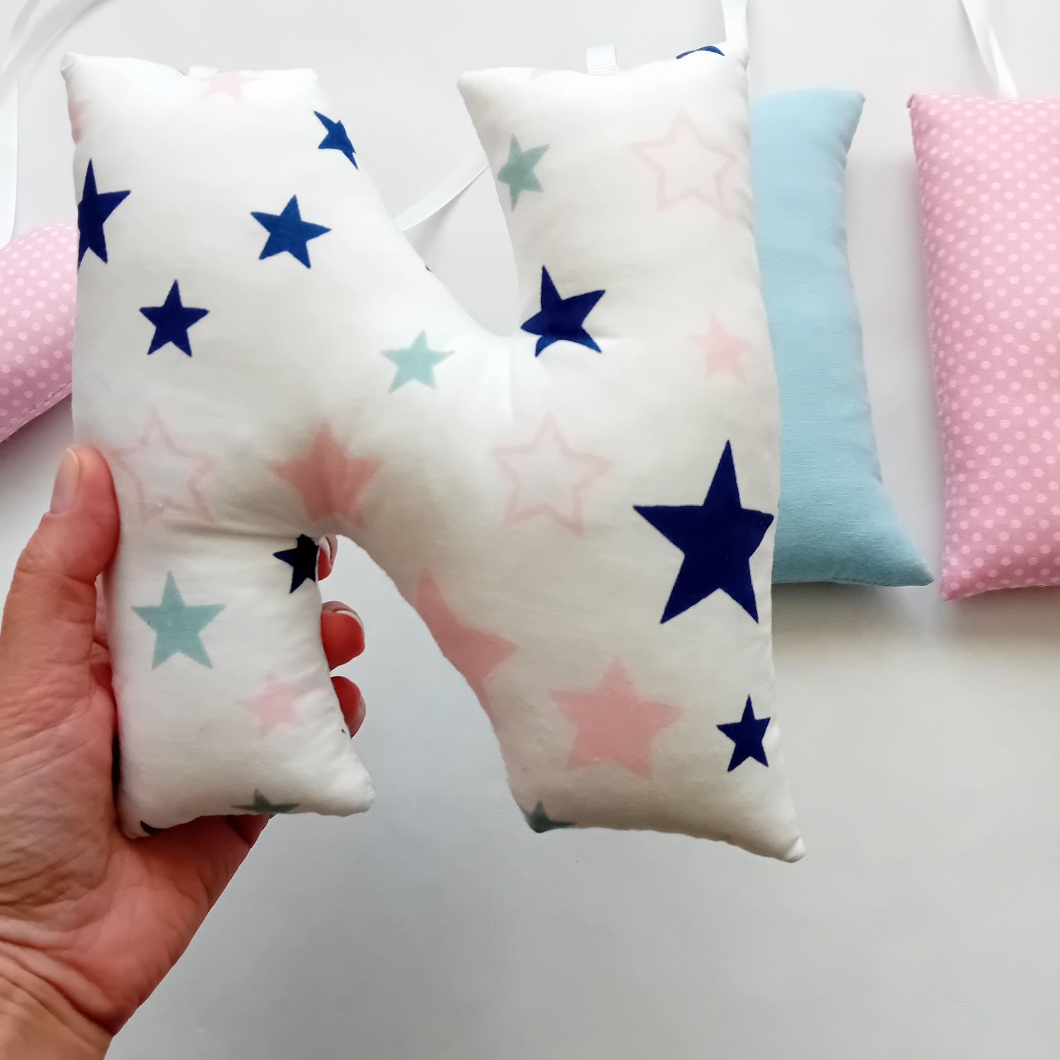 Nikola - imię z bawełnianych literek. Handmade. Nowe