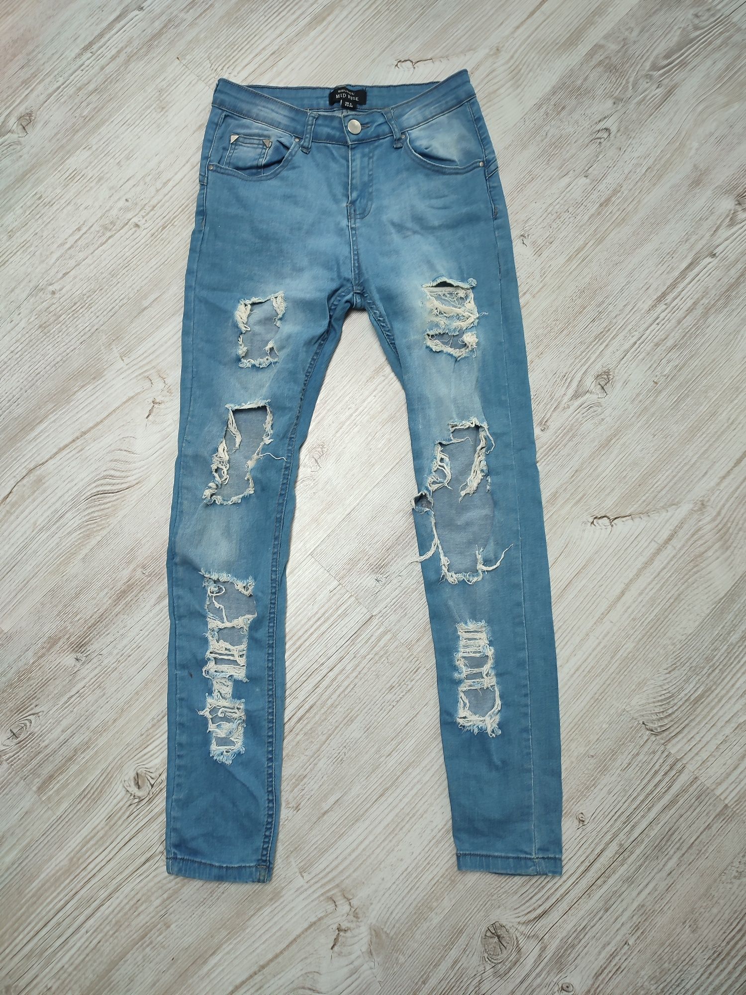 Select 34 XS spodnie damskie jeansowe dżinsy rurki dziury elastan