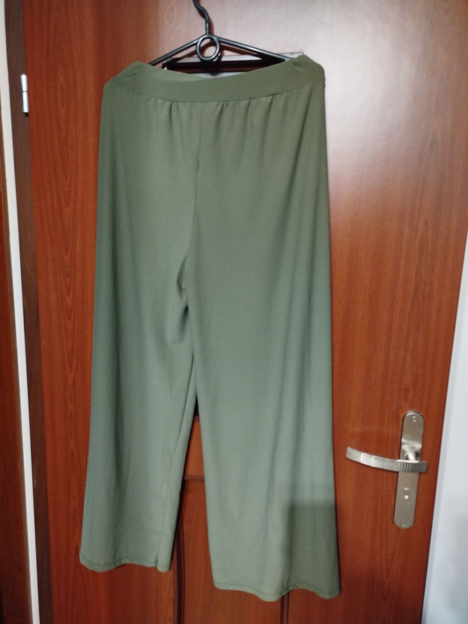 Luźne spodnie z przeszyciami khaki zielone szerokie nogawki  S M L uni