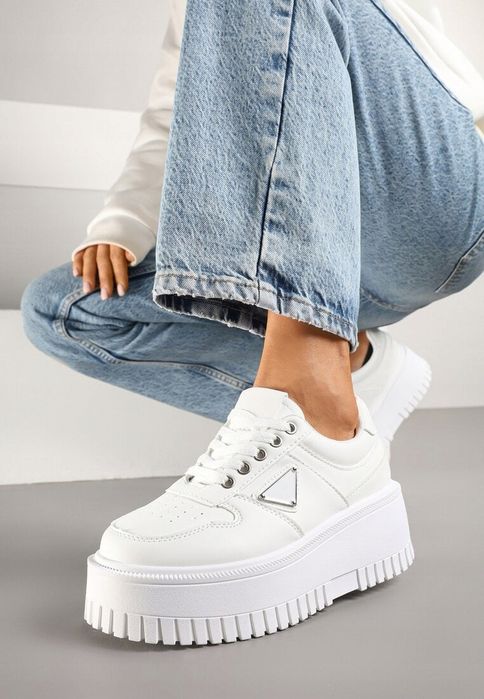 Białe Sneakersy na Platformie z Tłoczeniem R 40