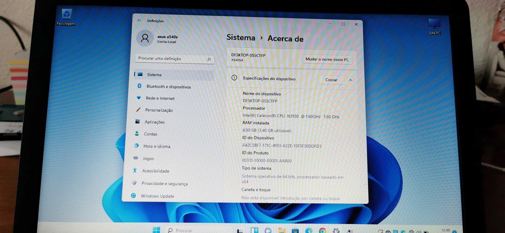 portátil Asus A540SA