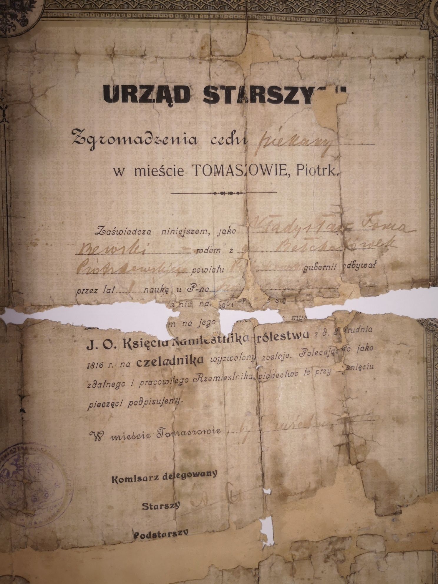 Urząd Starszych Zgromadzenia Cechu Piekarskiego w Tomaszowie 1913r