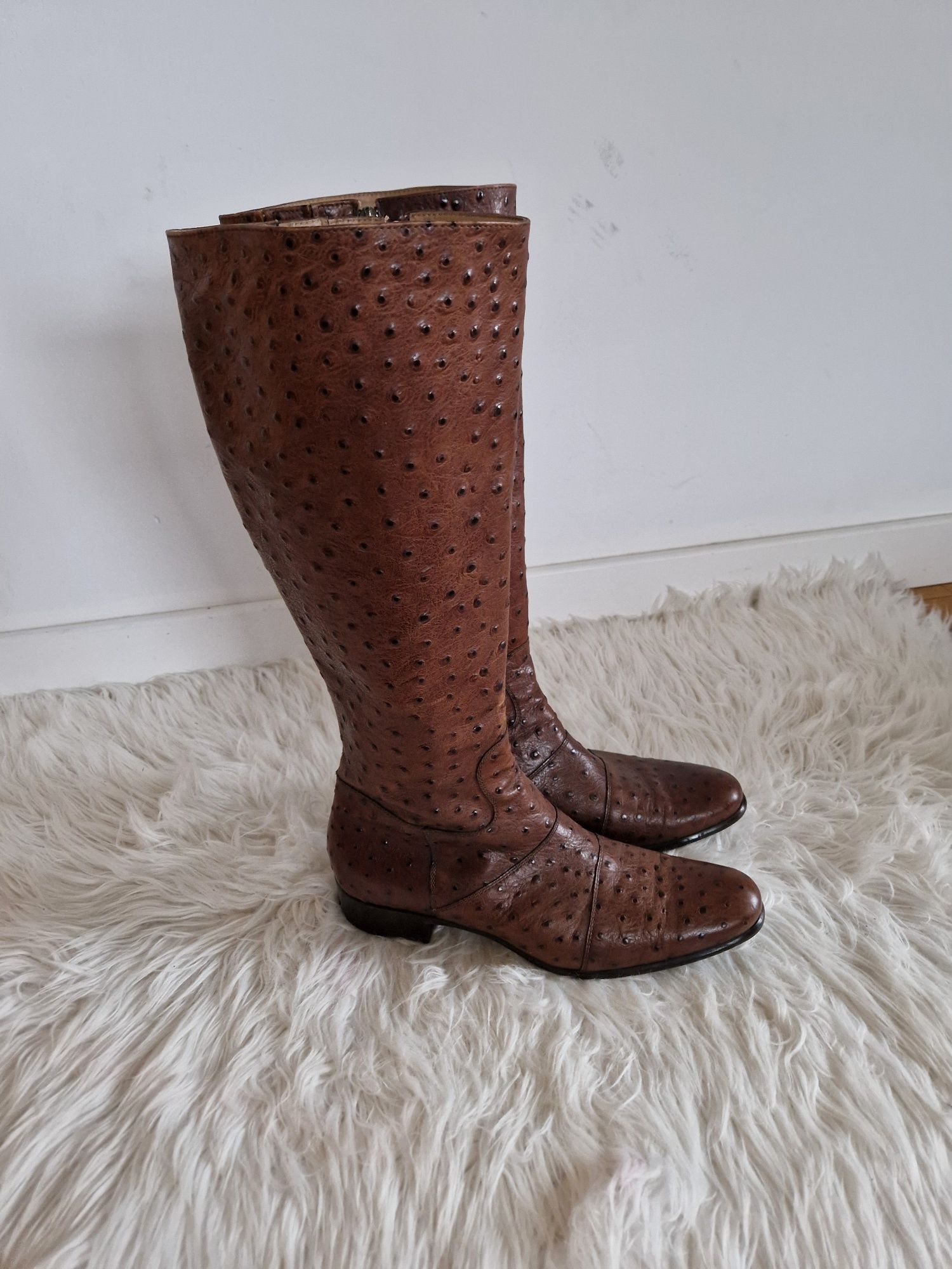 Elite by NORD 40 41 26,5cm skórzane kozaki oficerki skóra strusia