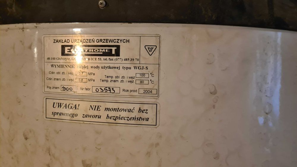Bojler / wymiennik ciepłej wody Elektromet WGJ-S 300 l – używany