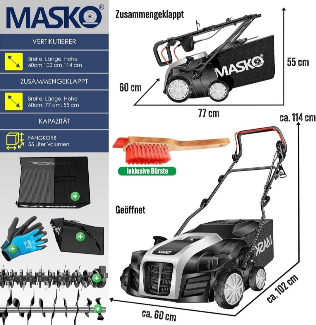 Elektryczny wertykulator kultywator 2w1 napowietrzacz trawnika 1800 W