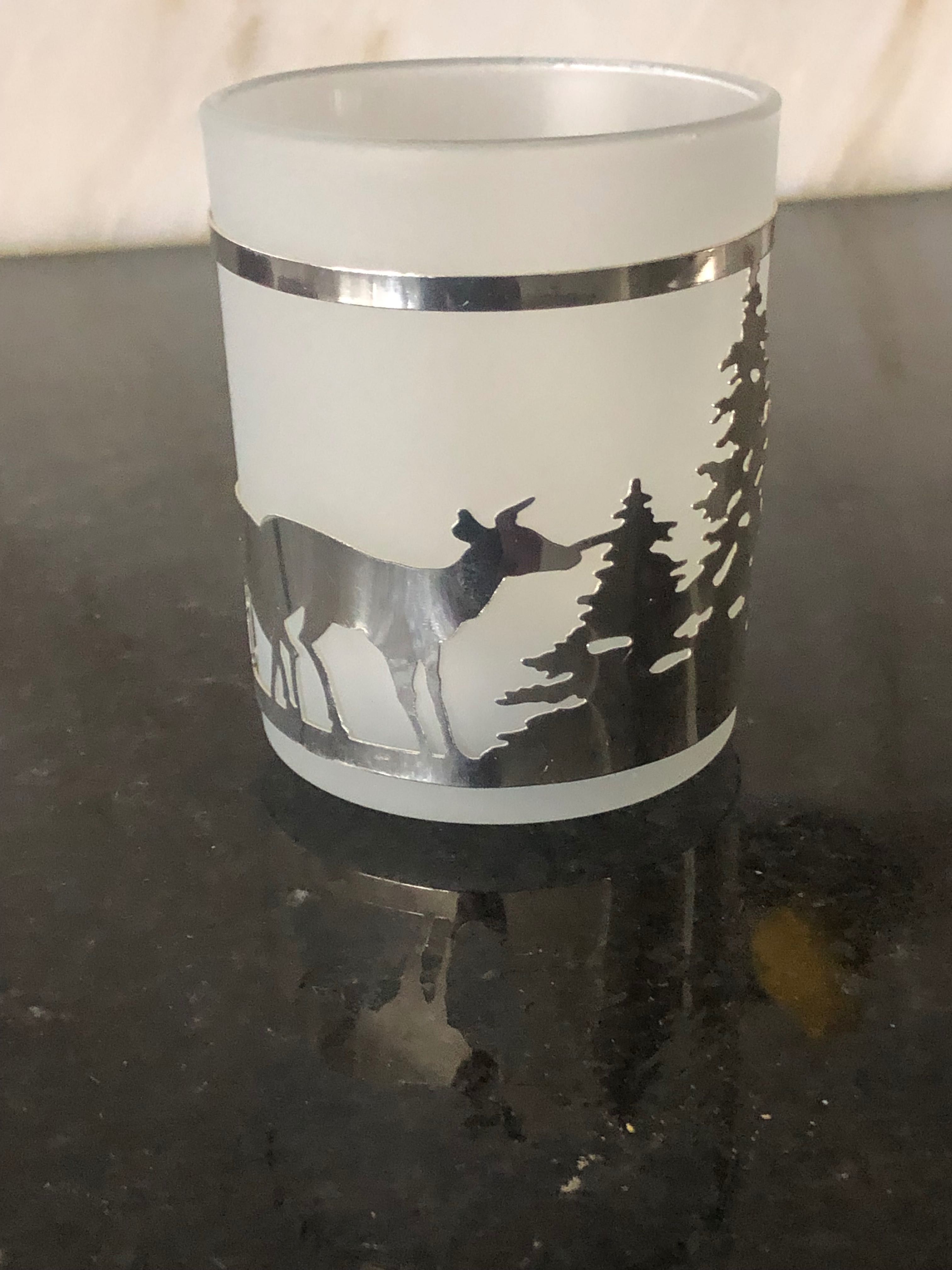 Porta Velas em Vidro com Imagem em Metal de Alces/Neve