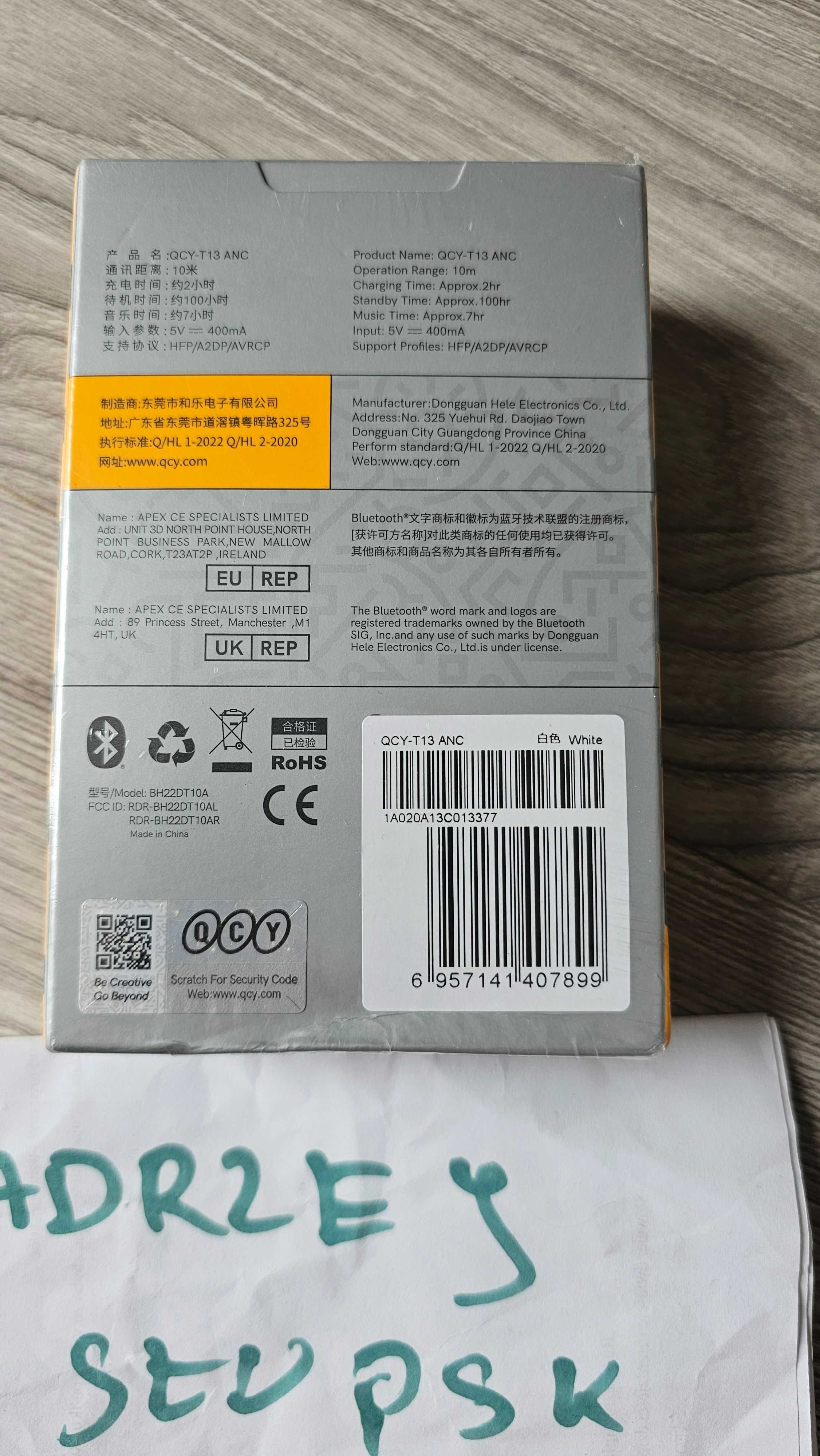 QCY T13 ANC Dokanałowe Słuchawki Bezprzewodowe TWS Bluetooth 5.3 Białe