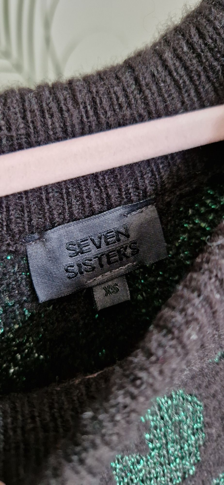 Czarno-zielony sweterek damski Seven Sisters rozmiar XS