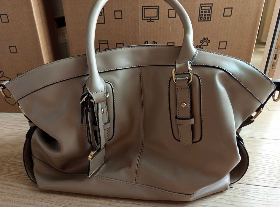 duża torebka beżowo szara oasis