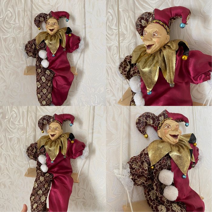 Вінтажна інтерʼєрна лялька арлекін шут