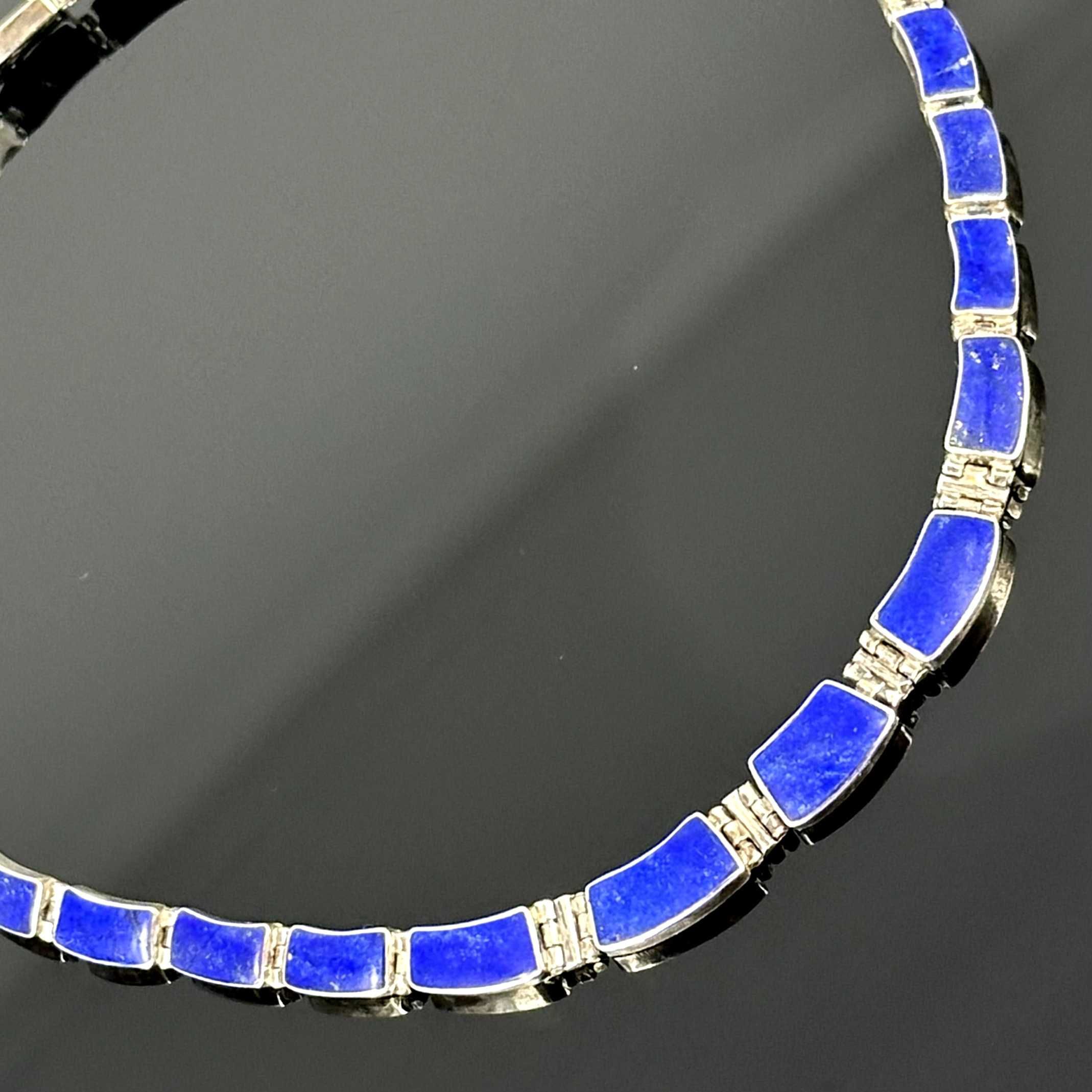 Srebro - Srebrny naszyjnik Art Deco z Lapis Lazuli - próba 925