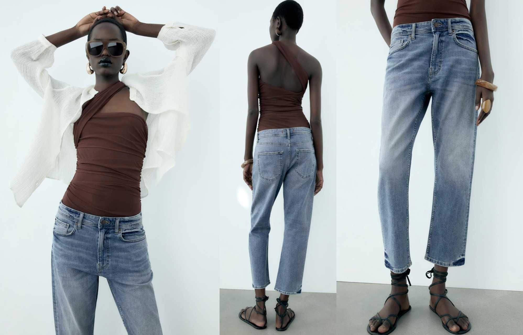 Zara spodnie jeans o kroju relaxed ze średnim stanem 44