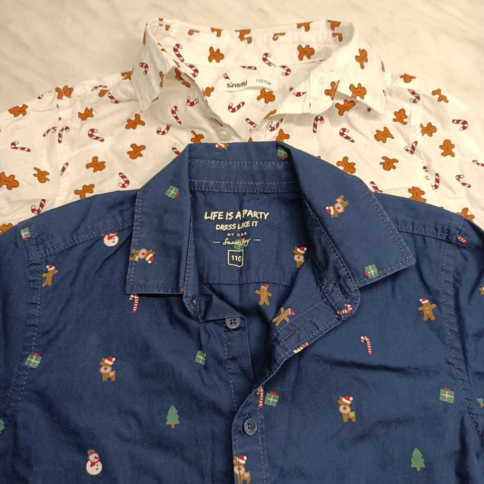 2 Koszule świąteczne chłopiec 110 biała i granatowa