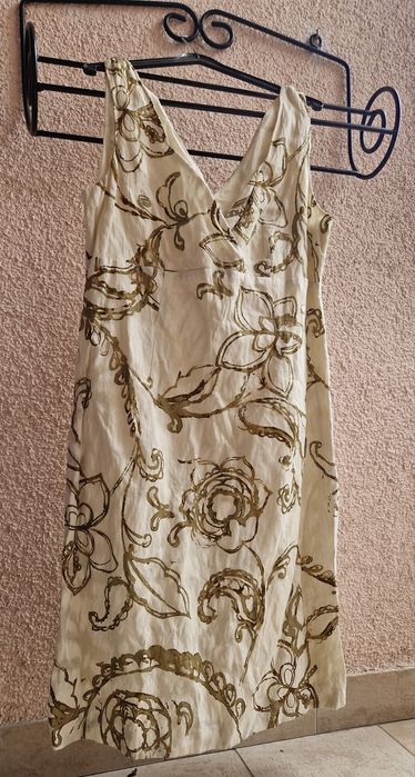 Wizytowa  szykowna SUKIENKA Deni Cler 44 bawelna ecru kremowa jak nowa