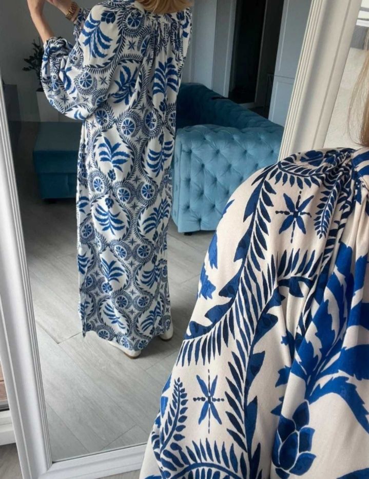 H&M długa maxi Boho orientalna sukienka wzory XXL