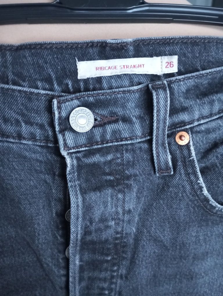 R.26 34/36 Levi's szare jeansy spodnie wysoki stan oversizowe damskie