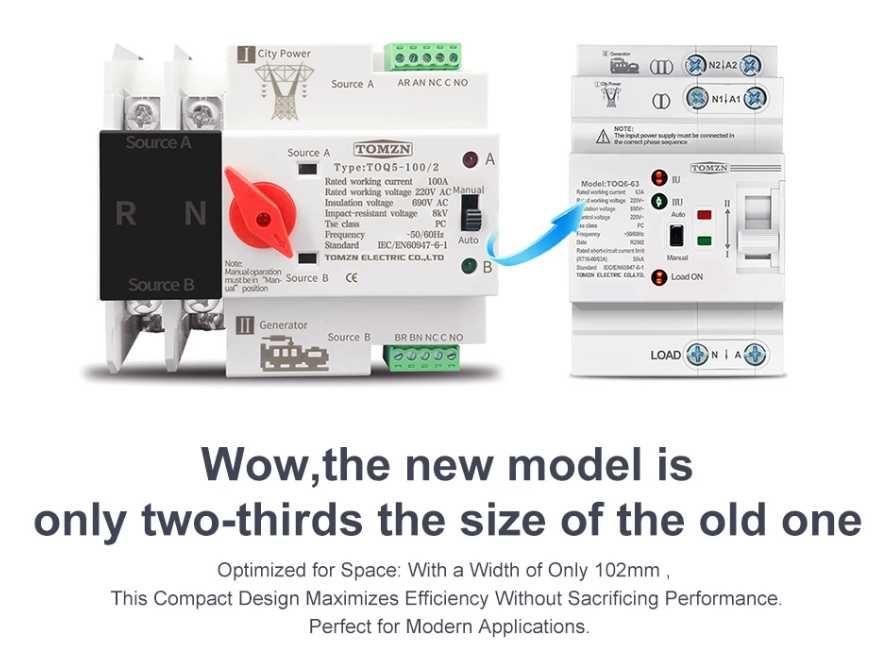 Автомат вводу резерву АВР Tomzn TOQ6-63/2 63A однофазний