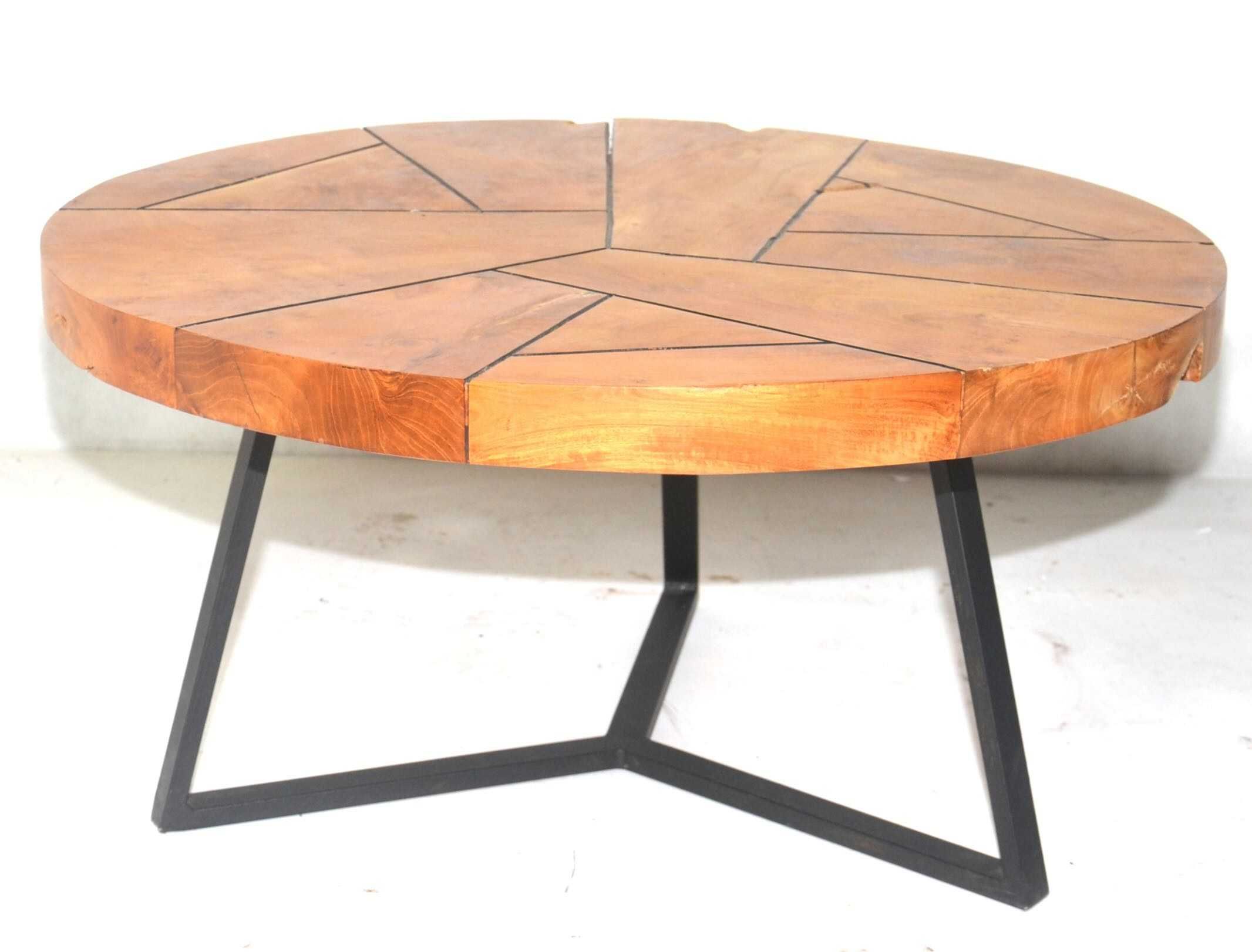 Okrągły stolik kawowy FLUTTED 80 – lite drewno teakowe unikalny design