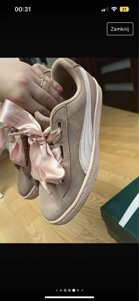 Puma Suede Heart Jewel Jr brudny róż z sznurówkami-wstążkami