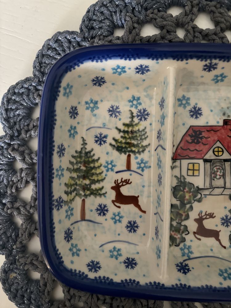 półmisek ceramiczny świąteczny z trzema przegródkam