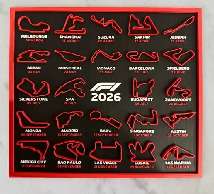 Kalendarz F1 2026 – Druk 3D + Dedykowana Podstawka