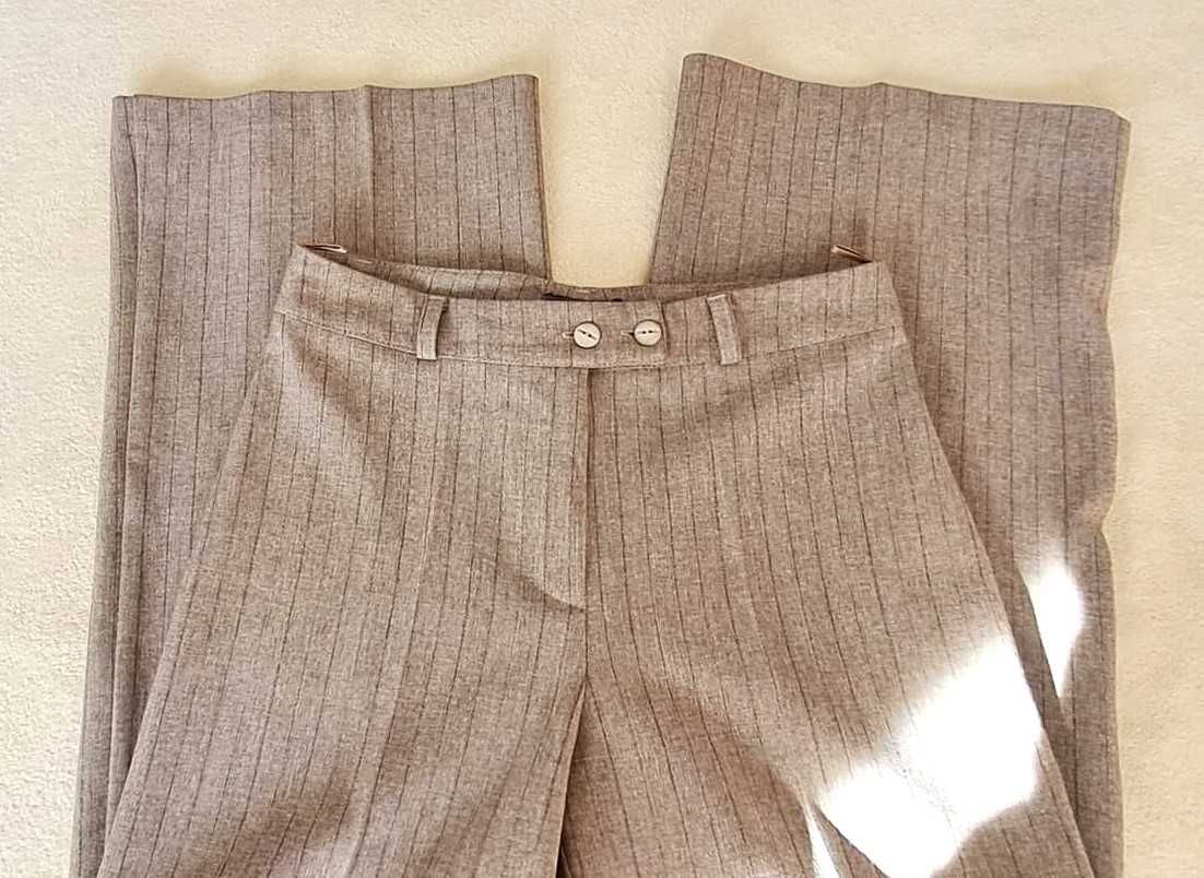 Beżowe spodnie w paski dzwony retro vintage M/S wysoki stan viscose