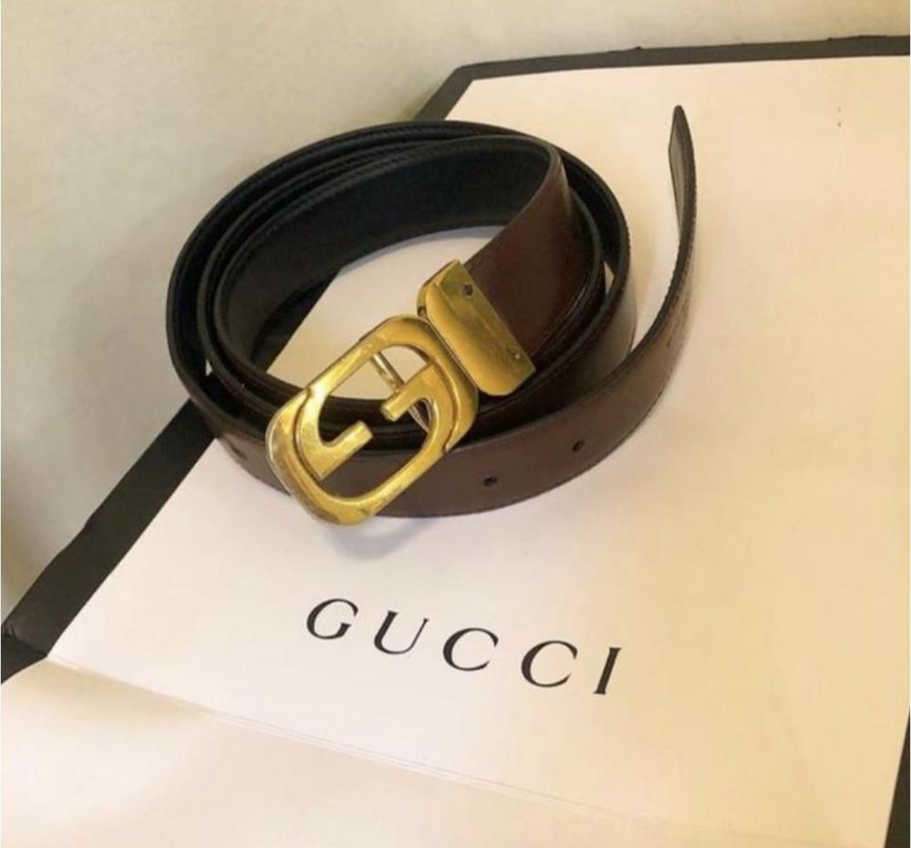 Стильний двухсторонній вінтажний шкіряний пояс Gucci, оригінал