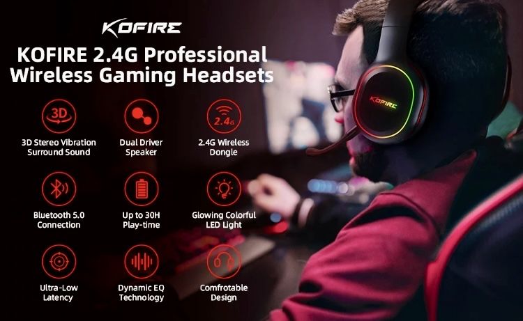 Беспроводные игровые Bluetooth наушники с микрофоном Kofire UG-05 RGB