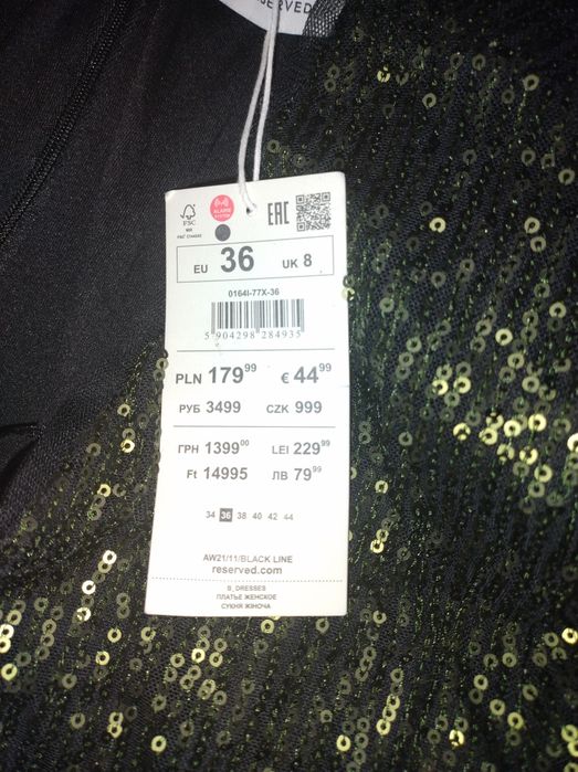 Nowa Sukienka z cekinami -zielona firmy RESERVED rozmiar 36
