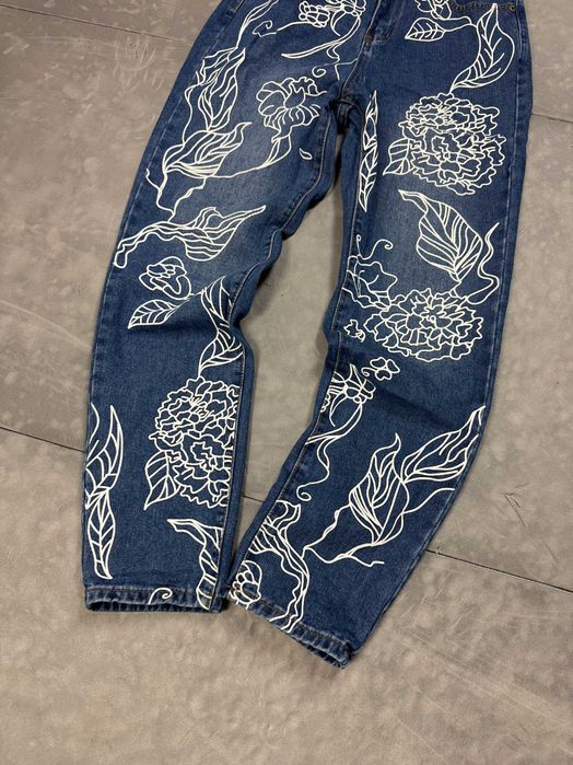 Spodnie jeansowe z retro nadrukami baggy y2k denim (S)