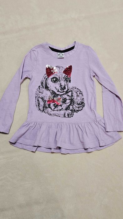 Sukienka Kiki&koko 104 3-4lata fioletowa z kotkami cekiny