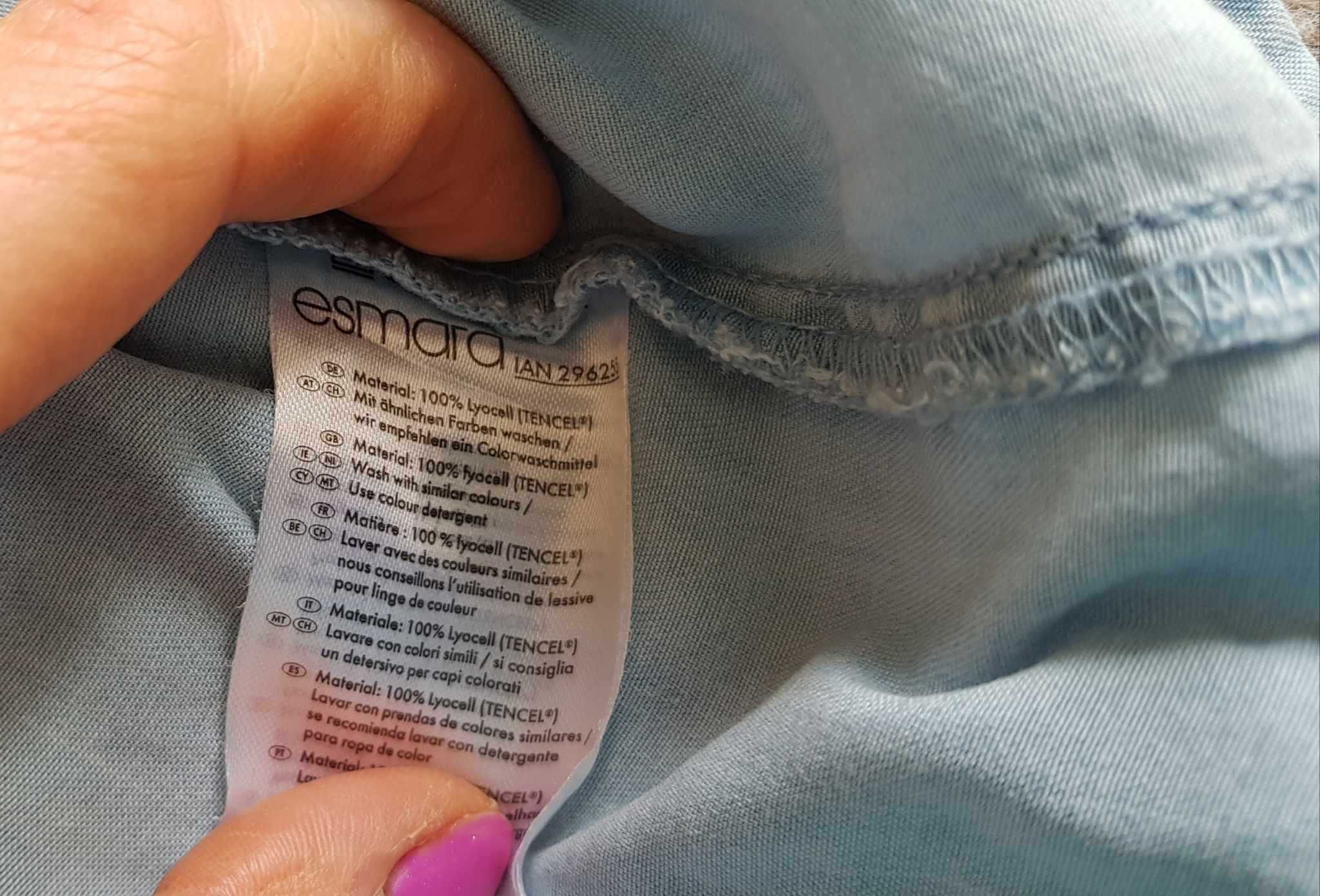 ESMARA Top Bluzka Hiszpanka 38 M Lyocell Jasny jeans Falbanka
