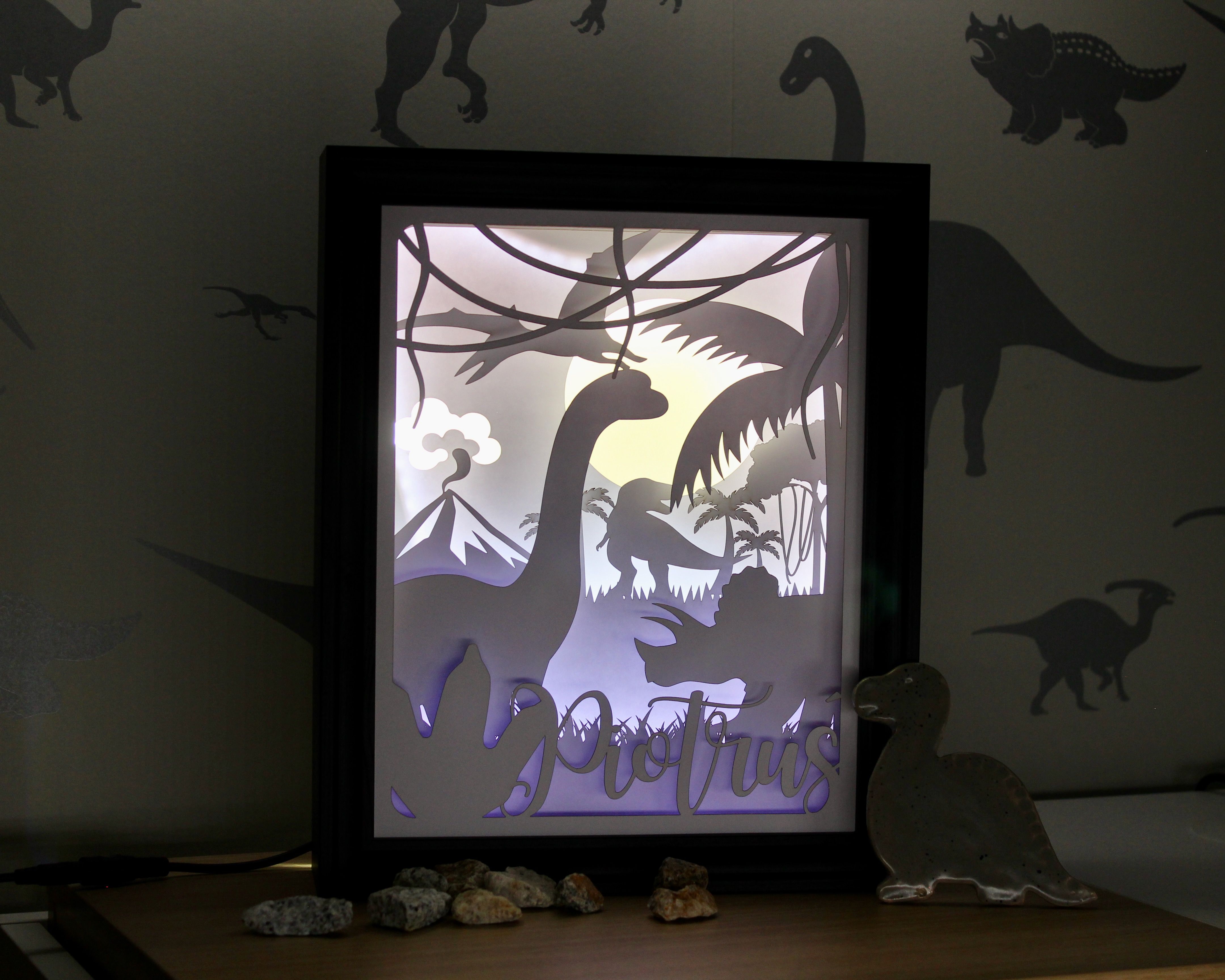 Ramka 3D LED Shadow Box Dinozaury