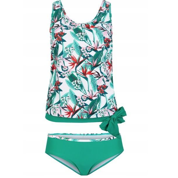 Bonprix 2 cz tankini z kokardą wzór roślinny 38