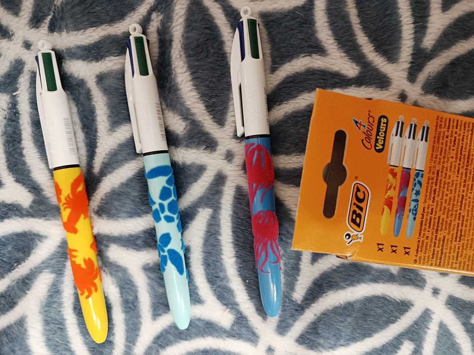 NOWY komplet zestaw DŁUGOPISY BIC WIELOkolorowe Welurowe 3szt.