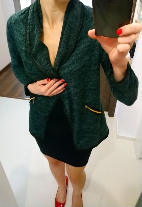 Oversize wodospadowy kardigan wiskozowy sweter r. S z Włoch duży kołni