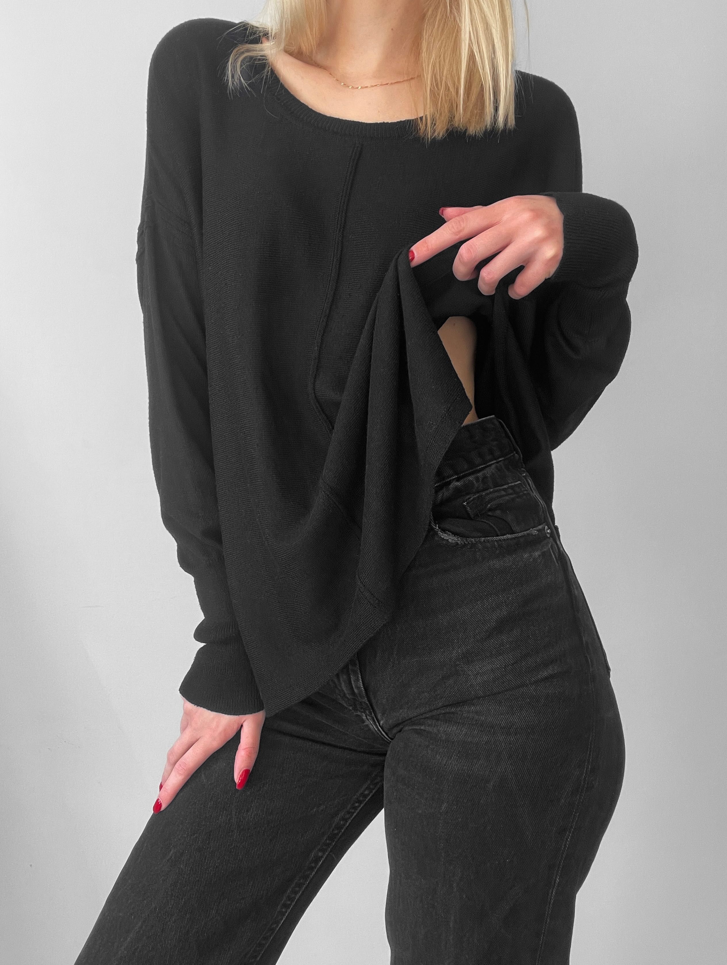 Czarny sweter bawełna rayon sweterek lekki cienki baza jakość premium