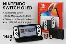 Nintendo Switch OLED + komplet + Zelda, Mario + gry cyfrowe