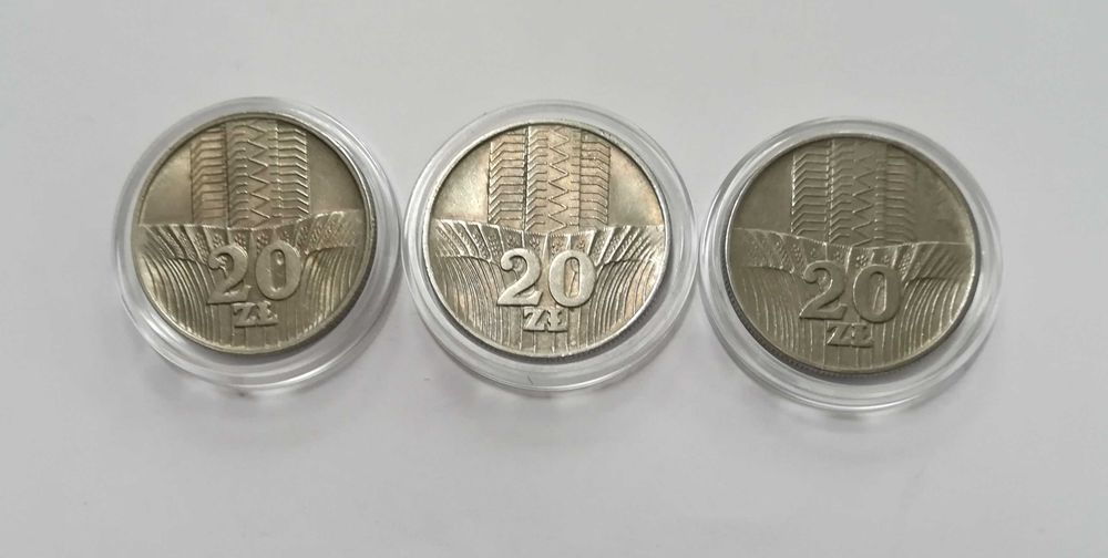 Zestaw 3 monet 20 zł wieżowce i kłosy 2x 1976 i 1x 1974 BZM