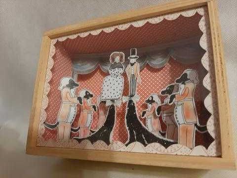 Śliczny drewniany obraz z motywem teatrzyku/cyrku -3D